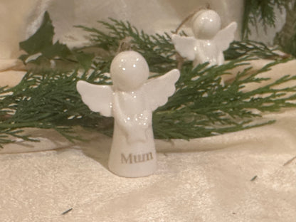 Personalised Angel Tree Decoration: White Glazed Ceramic Remembrance Angel Hanging Ornament [Christmas Bereavement Parent Baby Loss]