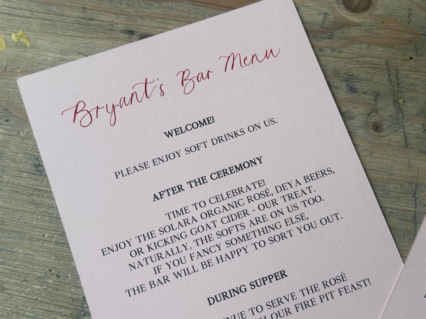 Handwritten Calligraphy Guest Name/Title Menu | A5 Personalised Printed Wedding Menu