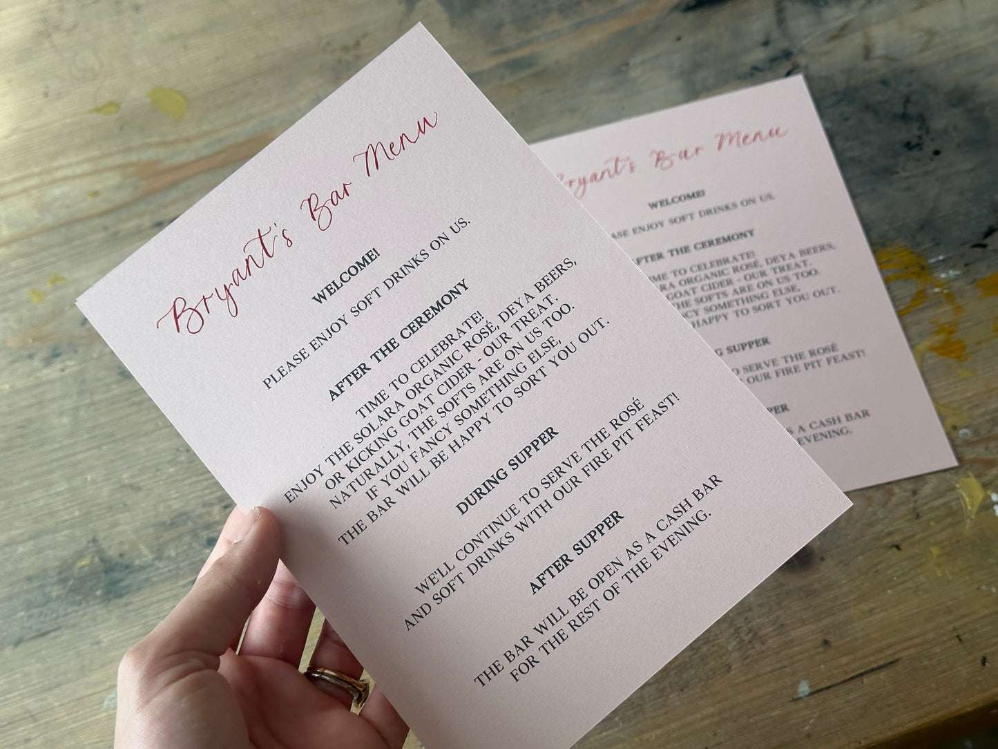 Handwritten Calligraphy Guest Name/Title Menu | A5 Personalised Printed Wedding Menu
