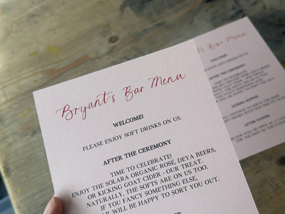 Handwritten Calligraphy Guest Name/Title Menu | A5 Personalised Printed Wedding Menu