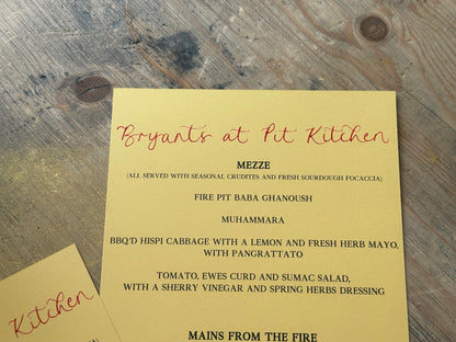 Handwritten Calligraphy Guest Name/Title Menu | A5 Personalised Printed Wedding Menu
