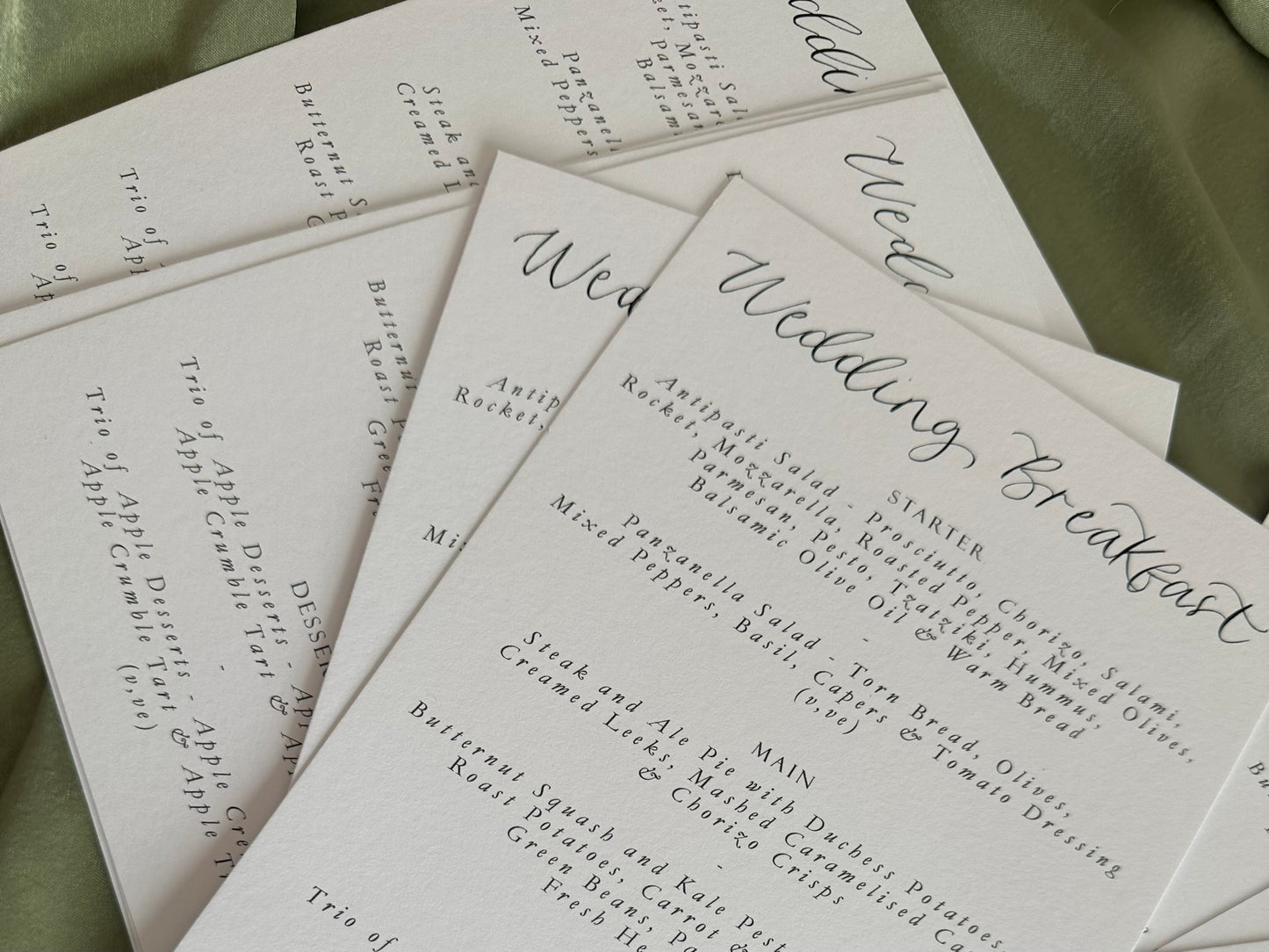 WHITE Calligraphy Title Printed Menu | Custom Printed Calligraphy Wedding Menu Card | A5 Menu Sign