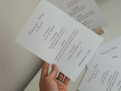 Handwritten Calligraphy Guest Name/Title Menu | A5 Personalised Printed Wedding Menu