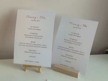 Handwritten Calligraphy Guest Name/Title Menu | A5 Personalised Printed Wedding Menu