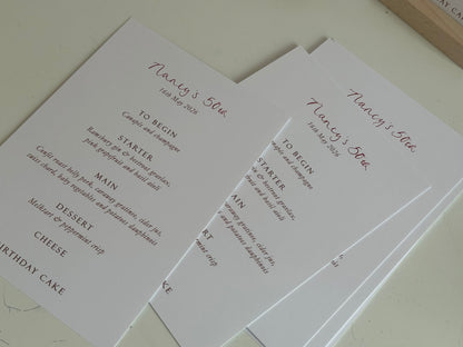 Handwritten Calligraphy Guest Name/Title Menu | A5 Personalised Printed Wedding Menu
