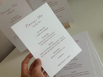 Handwritten Calligraphy Guest Name/Title Menu | A5 Personalised Printed Wedding Menu