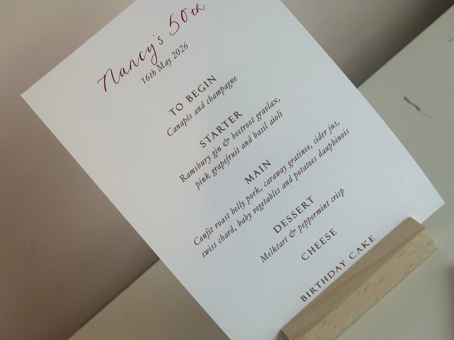 Handwritten Calligraphy Guest Name/Title Menu | A5 Personalised Printed Wedding Menu