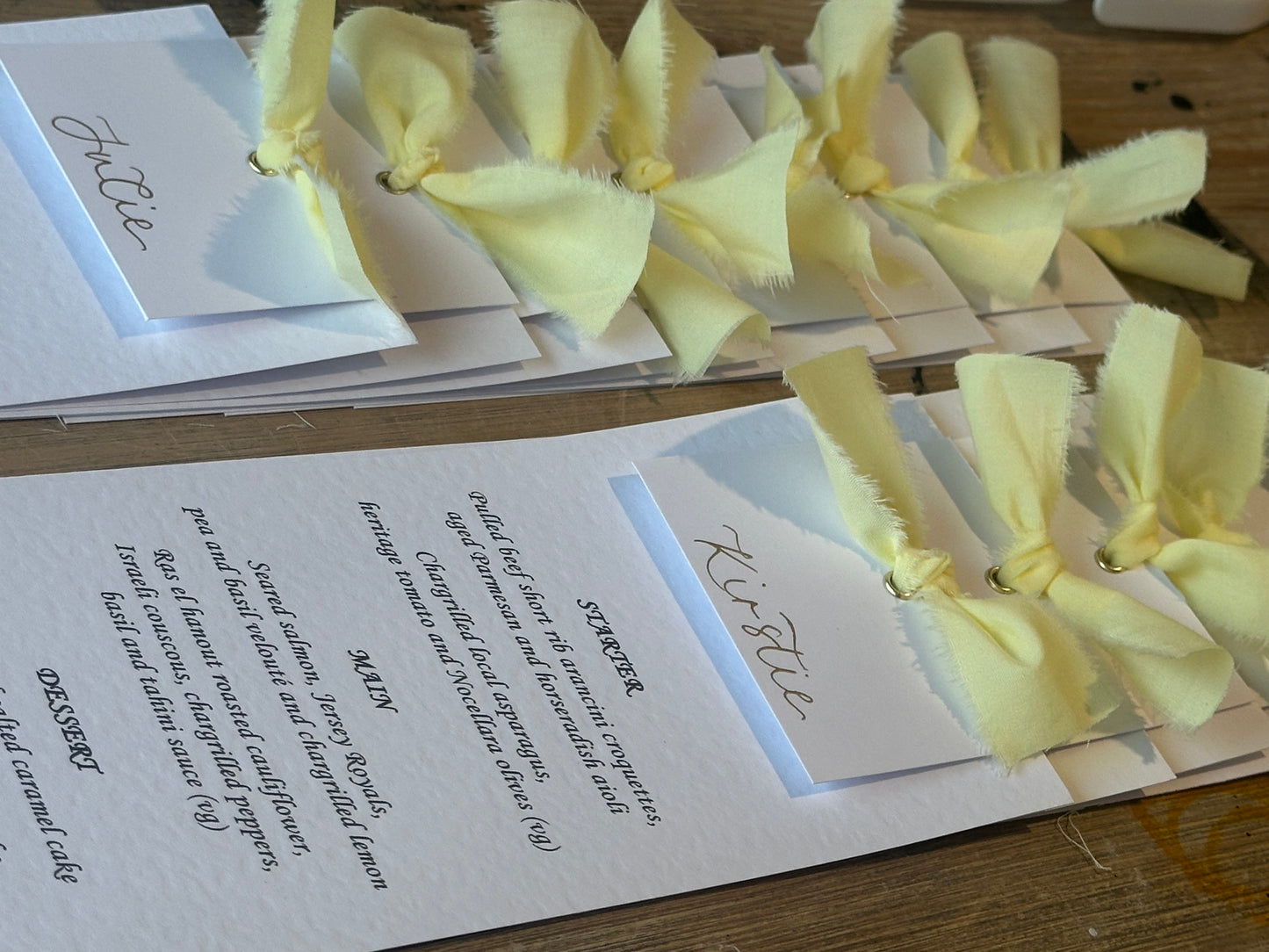 Place Card Wedding Menu with Ribbon | Skinny Printed Calligraphy Menu