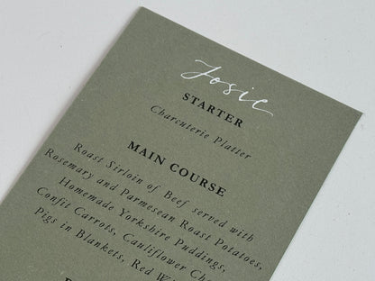 Handwritten Calligraphy Guest Name/Title Menu | A5 Personalised Printed Wedding Menu