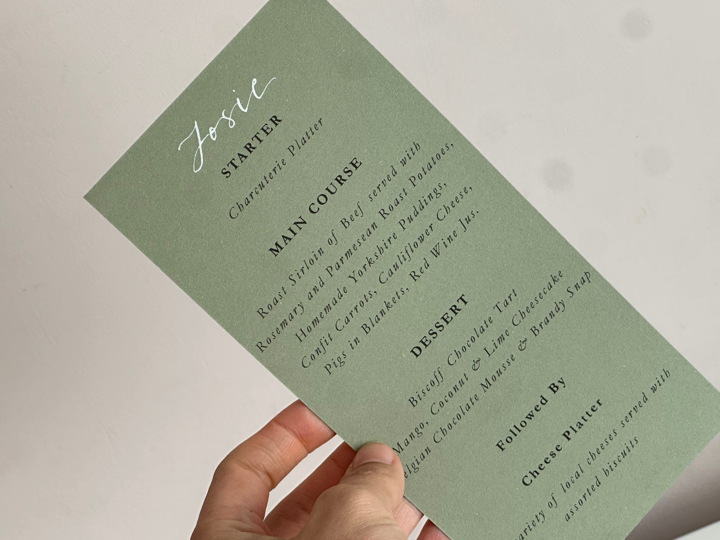 Handwritten Calligraphy Guest Name/Title Menu | A5 Personalised Printed Wedding Menu