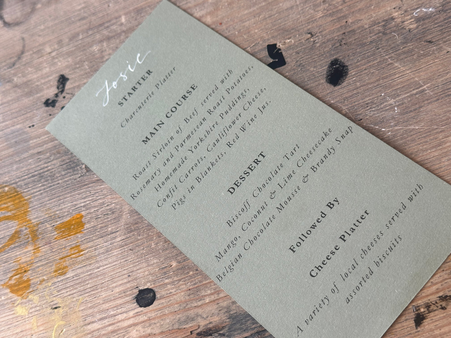 Handwritten Calligraphy Guest Name/Title Menu | A5 Personalised Printed Wedding Menu