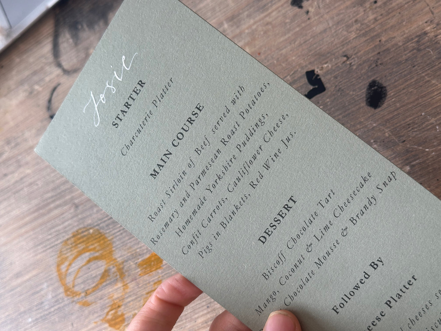 Handwritten Calligraphy Guest Name/Title Menu | A5 Personalised Printed Wedding Menu