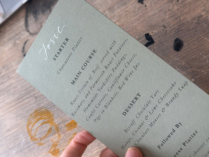 Handwritten Calligraphy Guest Name/Title Menu | A5 Personalised Printed Wedding Menu