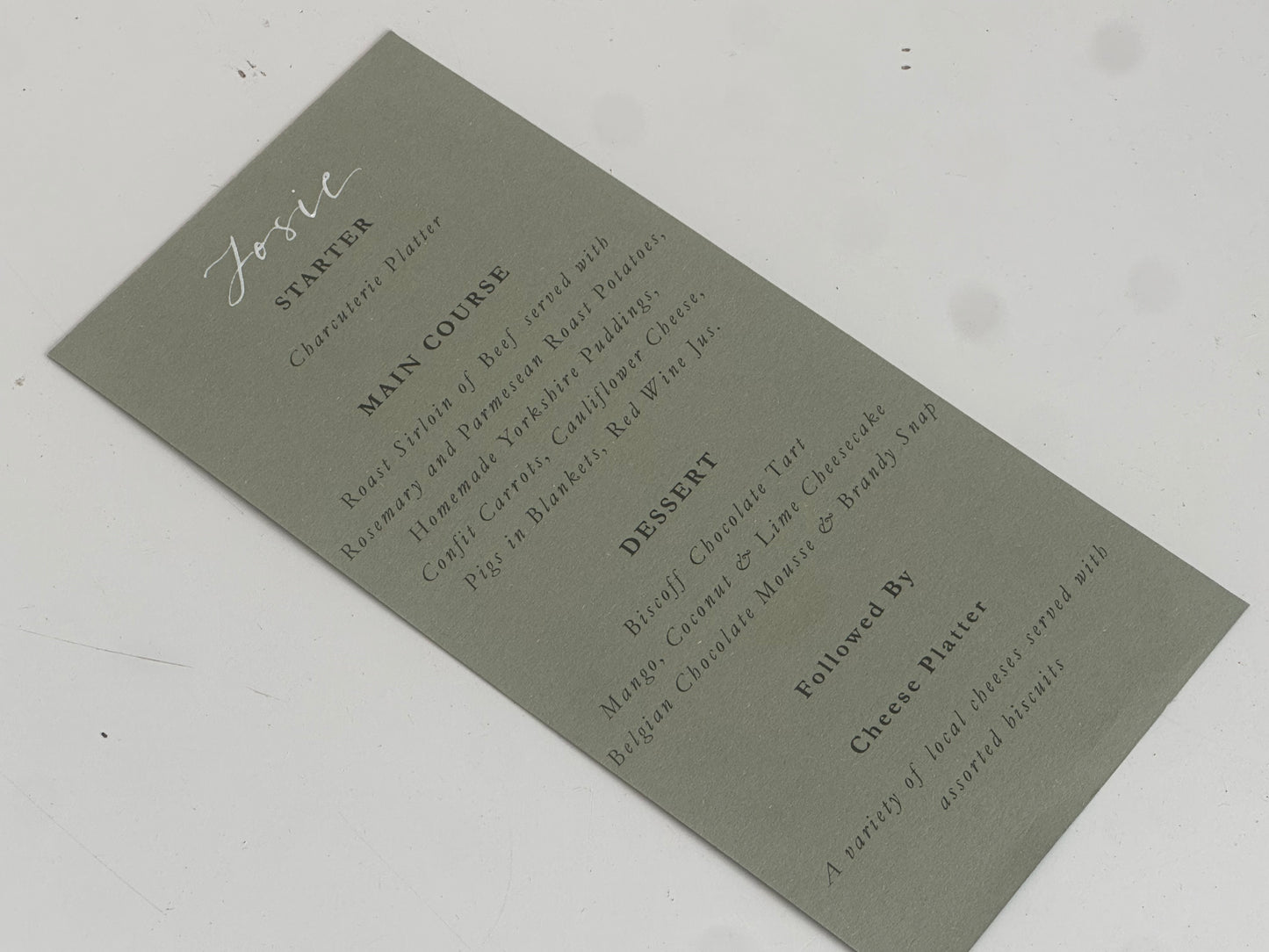 Handwritten Calligraphy Guest Name/Title Menu | A5 Personalised Printed Wedding Menu