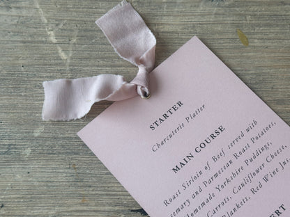 Skinny Wedding Menu Cards with Ribbon | Printed Calligraphy Menus