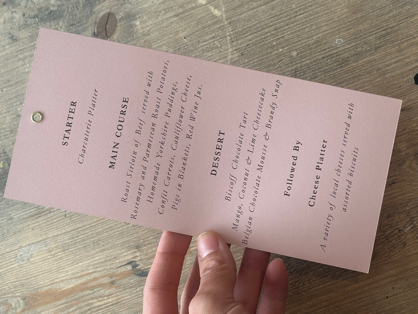Skinny Wedding Menu Cards with Eyelet | Add Your Own Ribbon Menu