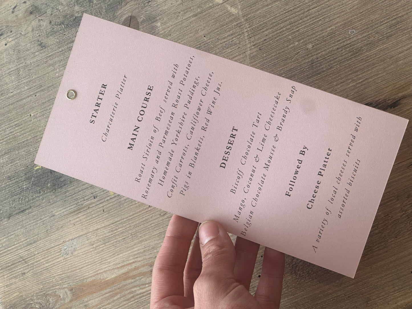 Skinny Wedding Menu Cards with Eyelet | Add Your Own Ribbon Menu