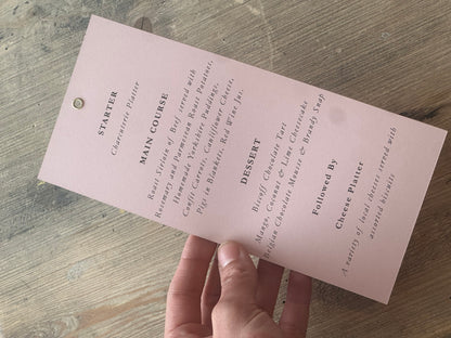 Skinny Wedding Menu Cards with Eyelet | Add Your Own Ribbon Menu