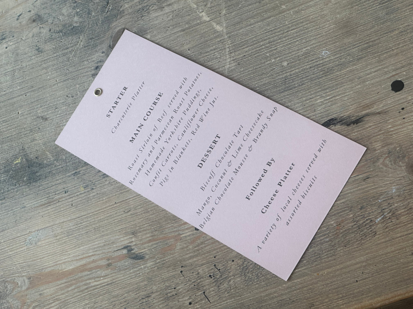 Skinny Wedding Menu Cards with Eyelet | Add Your Own Ribbon Menu