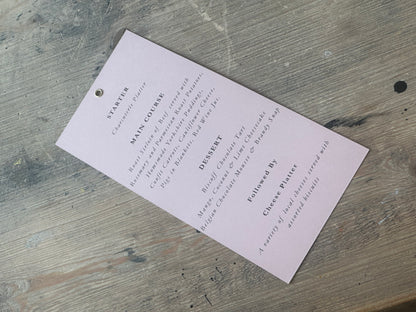 Skinny Wedding Menu Cards with Eyelet | Add Your Own Ribbon Menu
