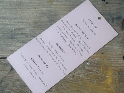 Skinny Wedding Menu Cards with Eyelet | Add Your Own Ribbon Menu