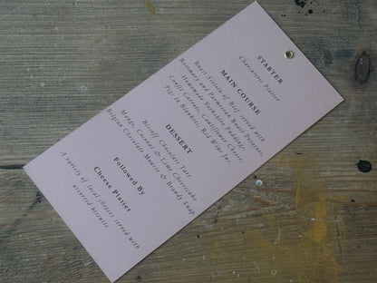Skinny Wedding Menu Cards with Eyelet | Add Your Own Ribbon Menu