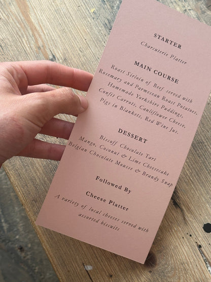 Skinny Wedding Menu Cards | Personalised Printed Menu Cards