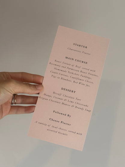 Skinny Wedding Menu Cards | Personalised Printed Menu Cards