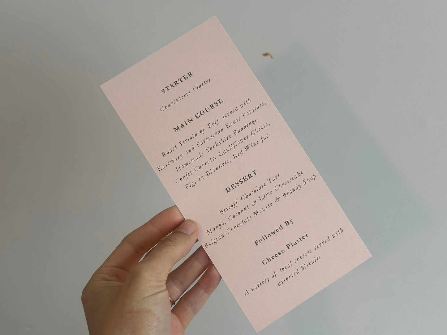 Skinny Wedding Menu Cards | Personalised Printed Menu Cards