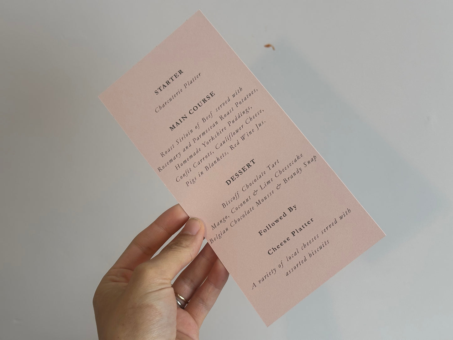 Skinny Wedding Menu Cards | Personalised Printed Menu Cards