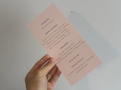 Skinny Wedding Menu Cards | Personalised Printed Menu Cards