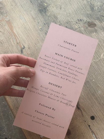 Skinny Wedding Menu Cards | Personalised Printed Menu Cards