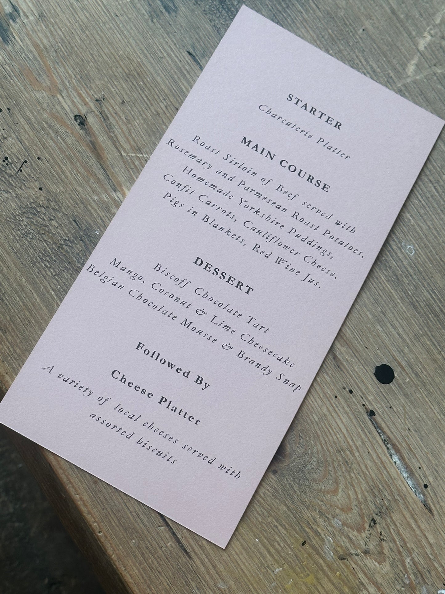 Skinny Wedding Menu Cards | Personalised Printed Menu Cards