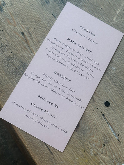 Skinny Wedding Menu Cards | Personalised Printed Menu Cards