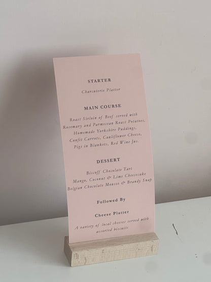 Skinny Wedding Menu Cards | Personalised Printed Menu Cards