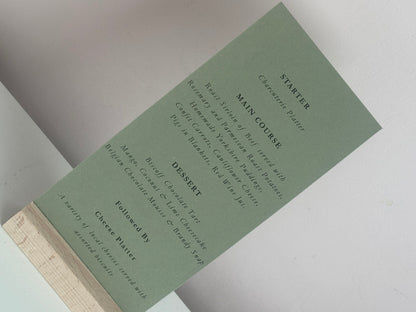 Skinny Wedding Menu Cards | Personalised Printed Menu Cards
