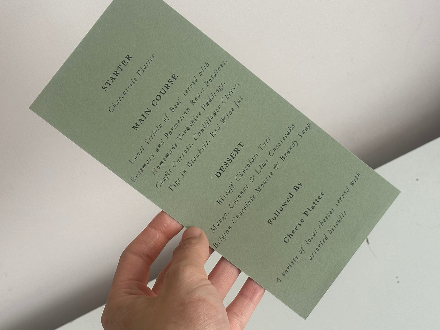 Skinny Wedding Menu Cards | Personalised Printed Menu Cards