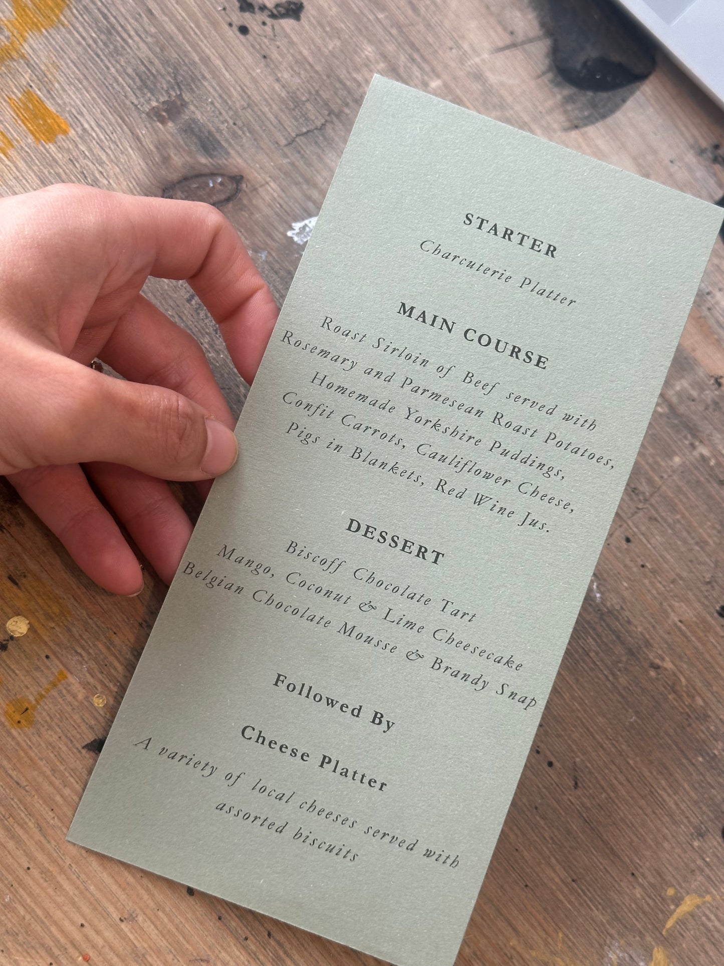 Skinny Wedding Menu Cards | Personalised Printed Menu Cards