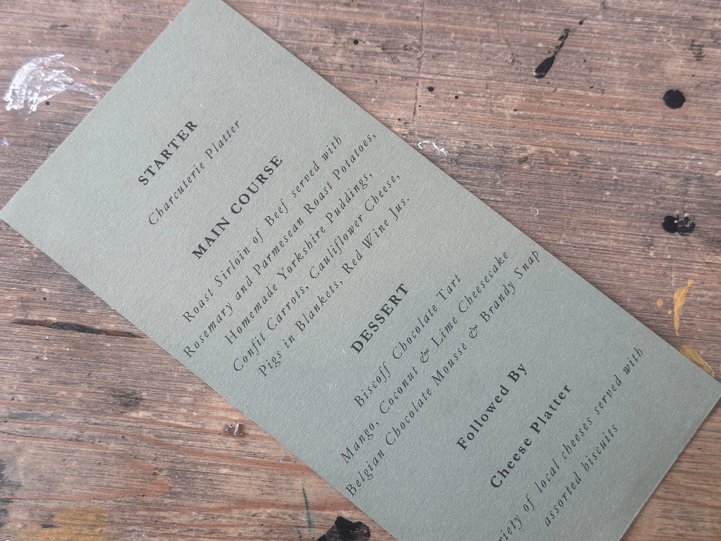 Skinny Wedding Menu Cards | Personalised Printed Menu Cards