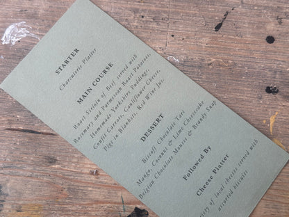 Skinny Wedding Menu Cards | Personalised Printed Menu Cards