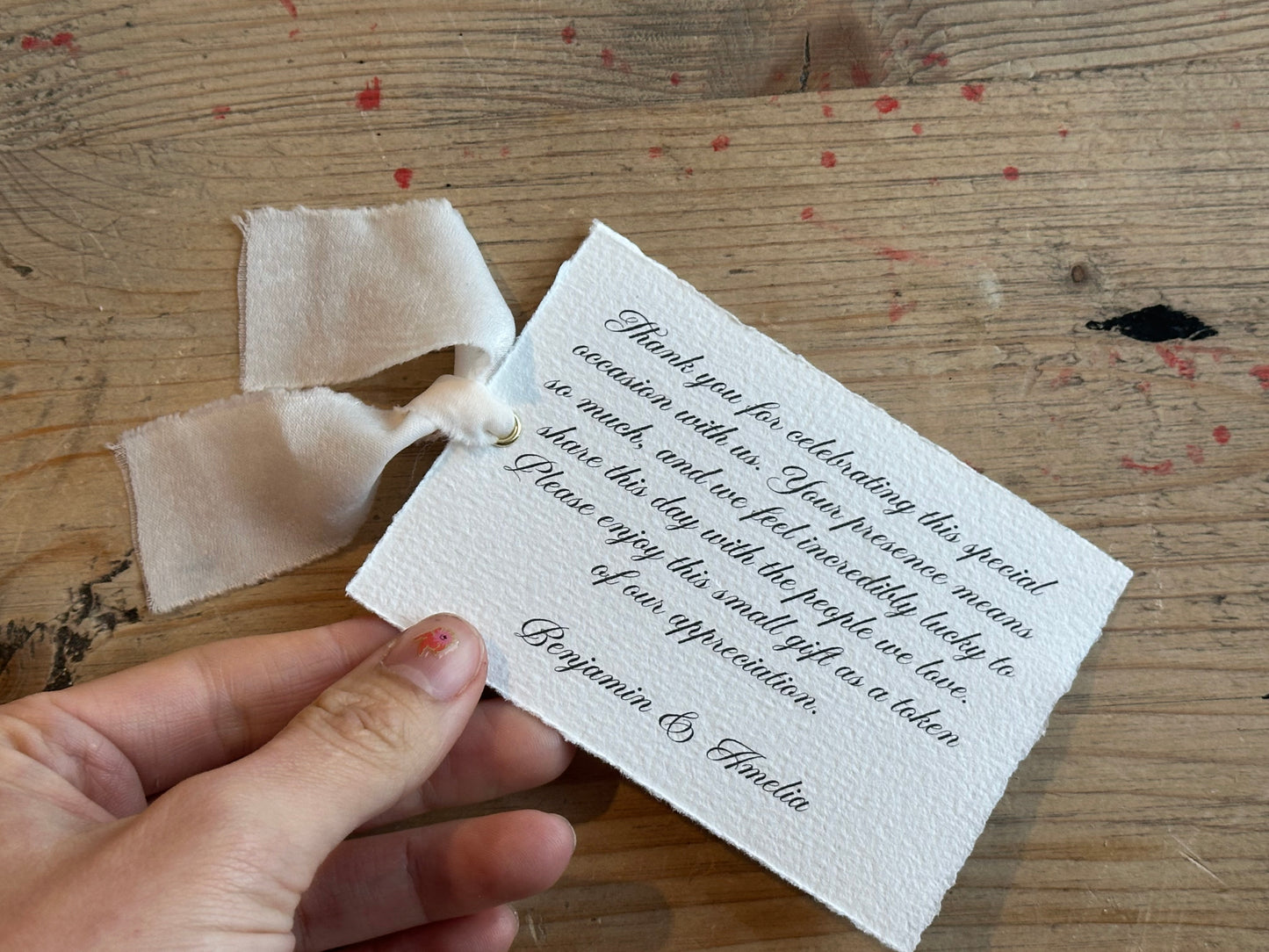 Ribbon Handmade Paper Printed Note Card | A7 Wedding Personalised Sign Card | Custom Thank You Note Card | Gold or Silver Info Note