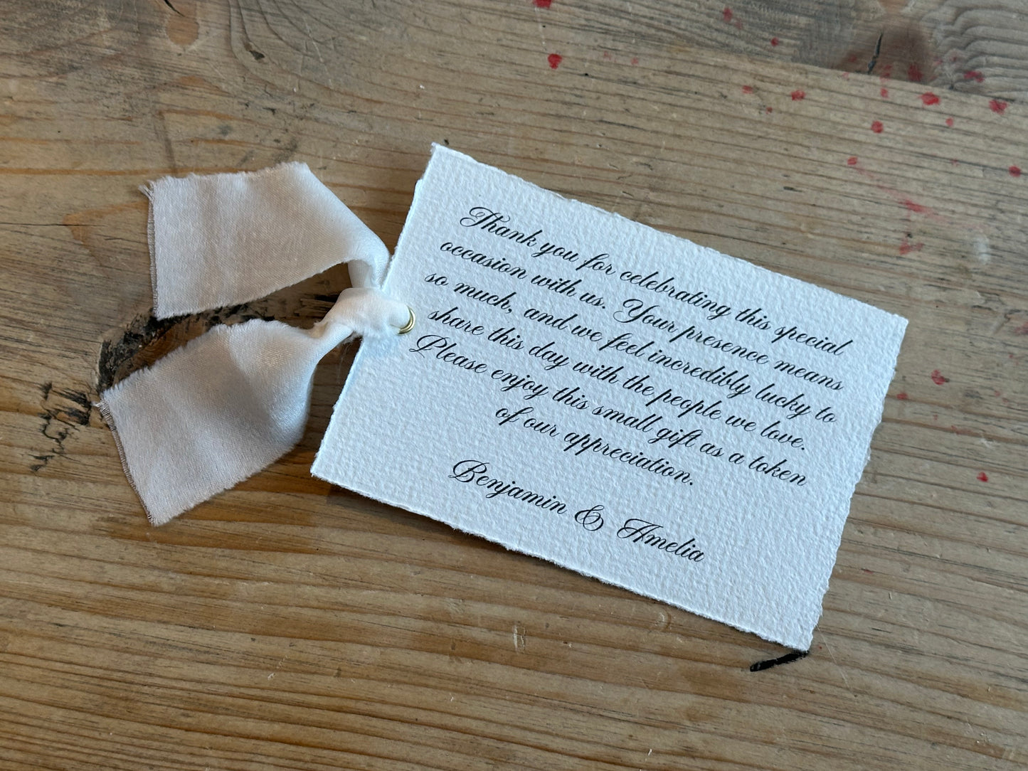 Ribbon Handmade Paper Printed Note Card | A7 Wedding Personalised Sign Card | Custom Thank You Note Card | Gold or Silver Info Note