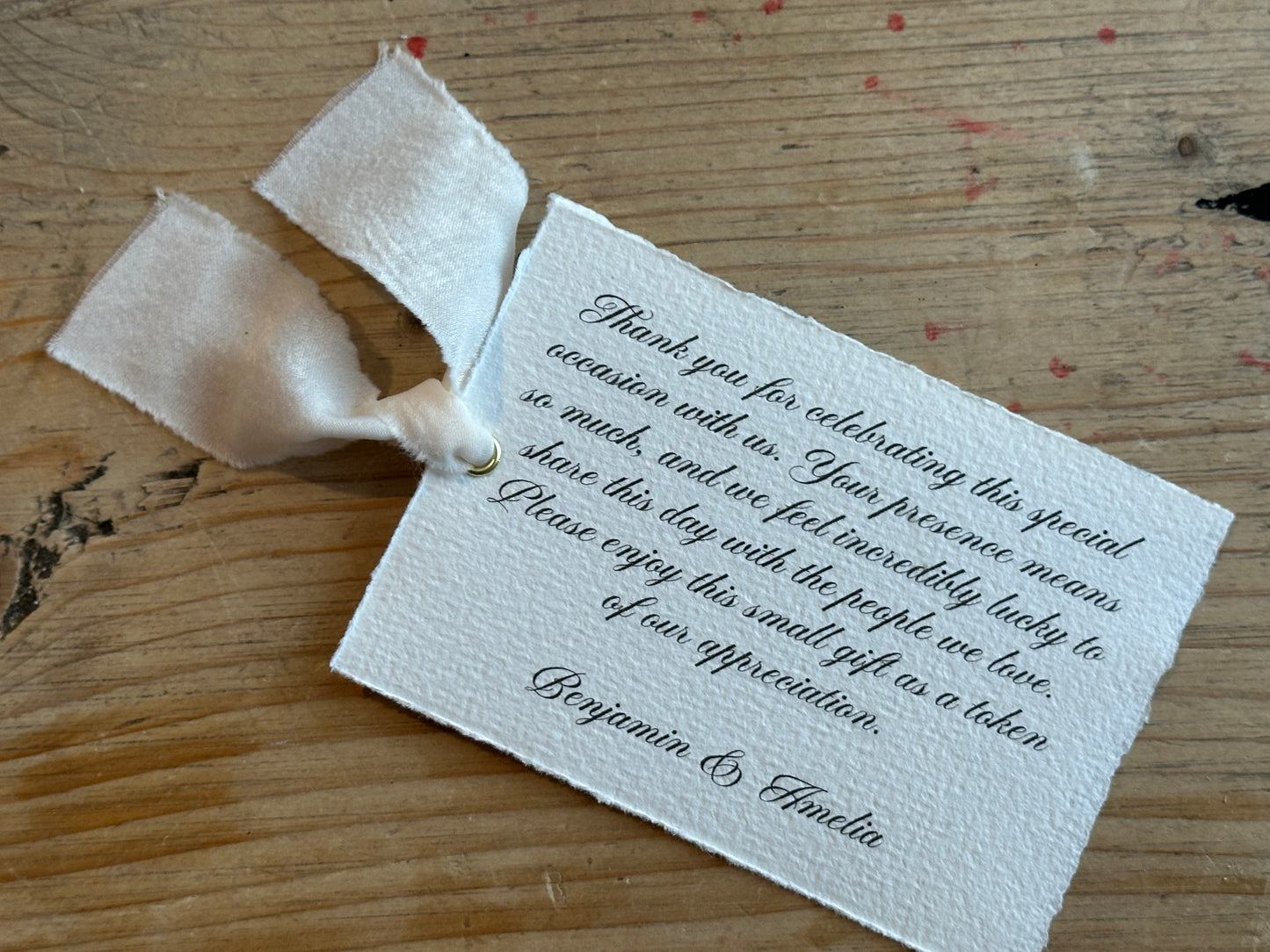 Ribbon Handmade Paper Printed Note Card | A7 Wedding Personalised Sign Card | Custom Thank You Note Card | Gold or Silver Info Note
