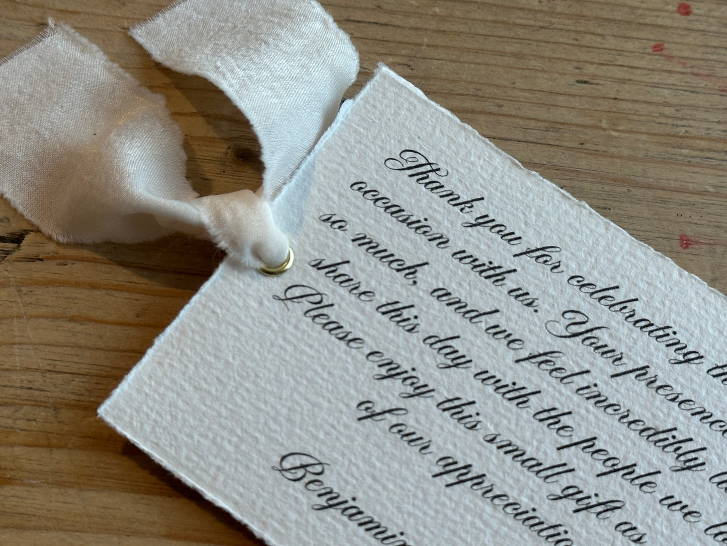 Ribbon Handmade Paper Printed Note Card | A7 Wedding Personalised Sign Card | Custom Thank You Note Card | Gold or Silver Info Note