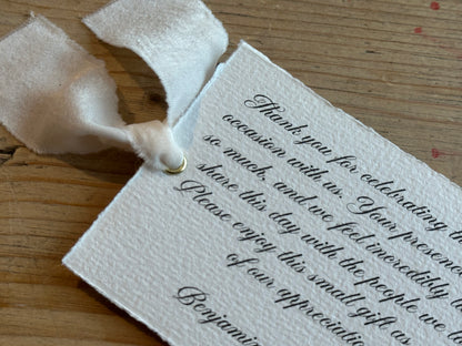 Ribbon Handmade Paper Printed Note Card | A7 Wedding Personalised Sign Card | Custom Thank You Note Card | Gold or Silver Info Note