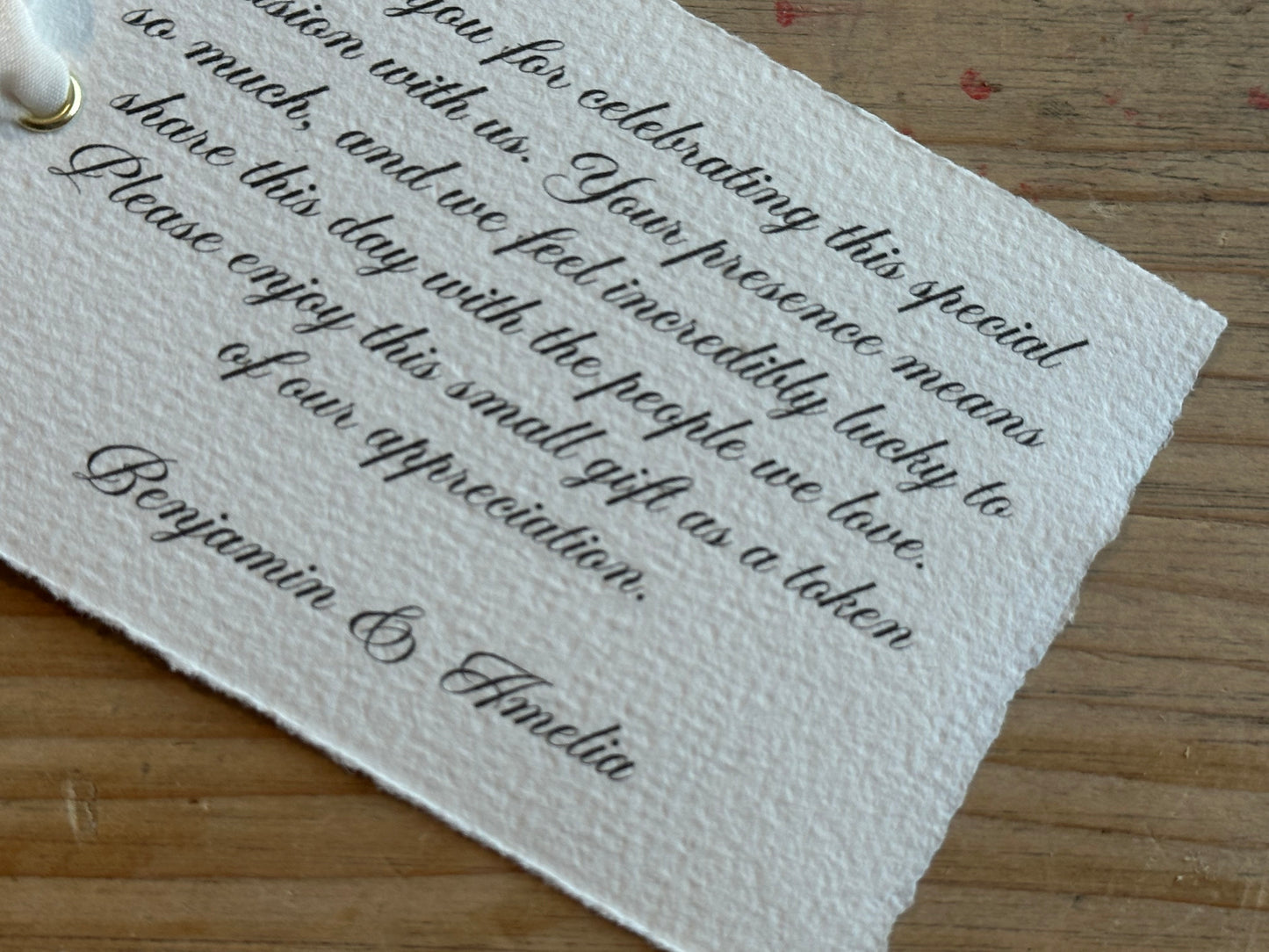 Ribbon Handmade Paper Printed Note Card | A7 Wedding Personalised Sign Card | Custom Thank You Note Card | Gold or Silver Info Note