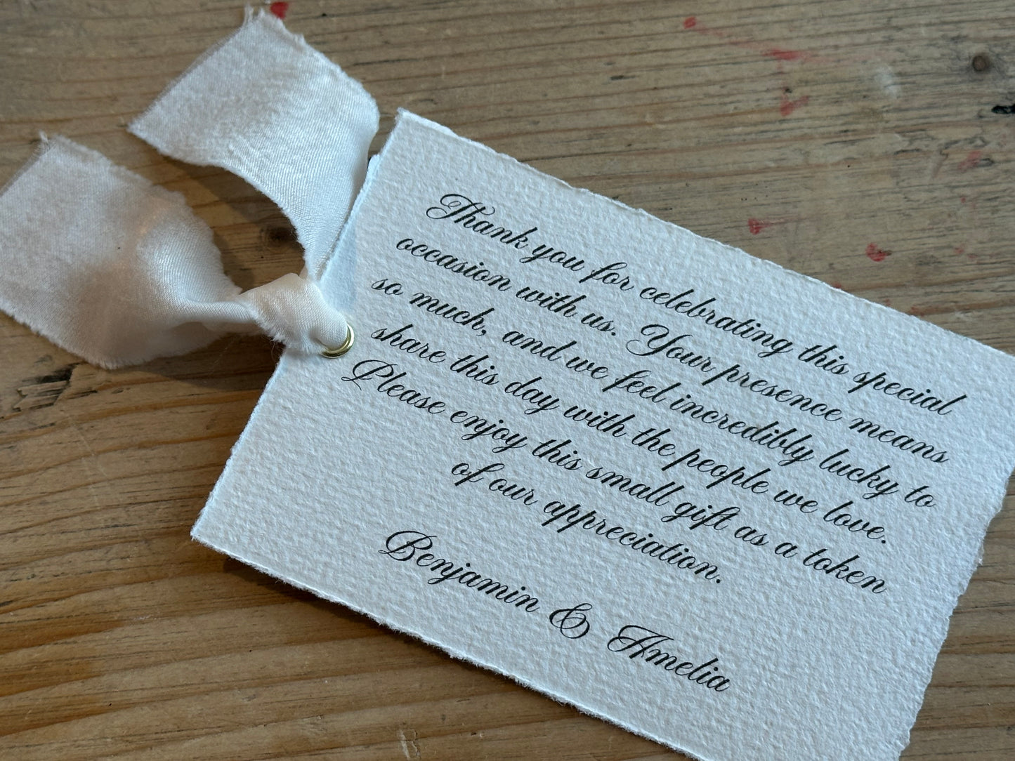 Ribbon Handmade Paper Printed Note Card | A7 Wedding Personalised Sign Card | Custom Thank You Note Card | Gold or Silver Info Note