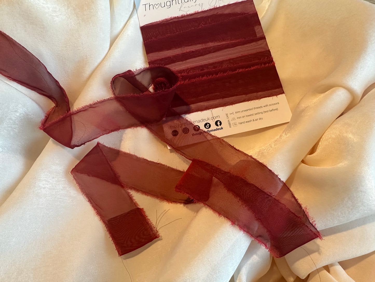 Wine Organza Ribbon  | Hand Torn Raw Edge Silk Style Ribbon 150cm
