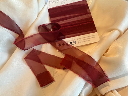 Wine Organza Ribbon  | Hand Torn Raw Edge Silk Style Ribbon 150cm