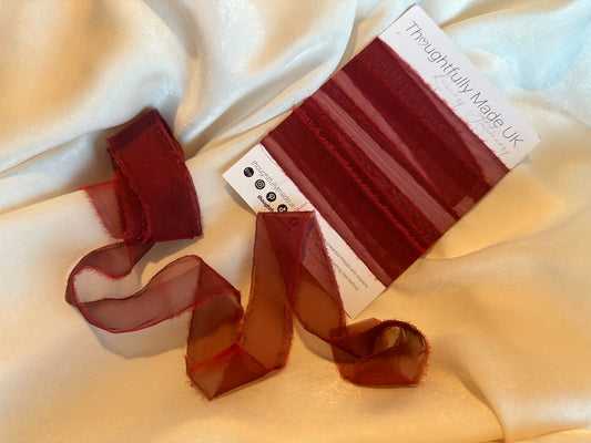 Wine Organza Ribbon  | Hand Torn Raw Edge Silk Style Ribbon 150cm